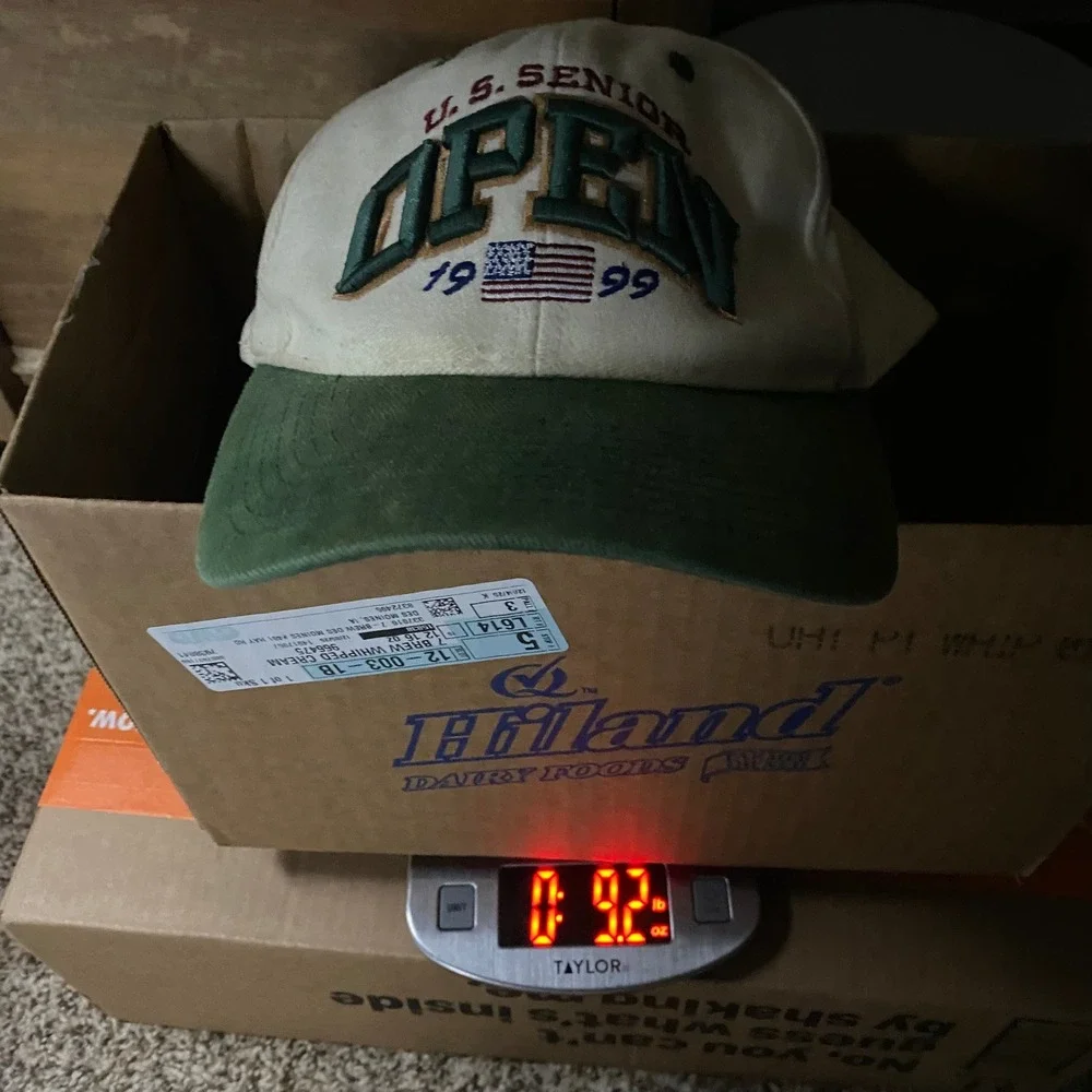Vintage 1999 US Senior Open Des Moines Golf Hat Cream Green Strap Back